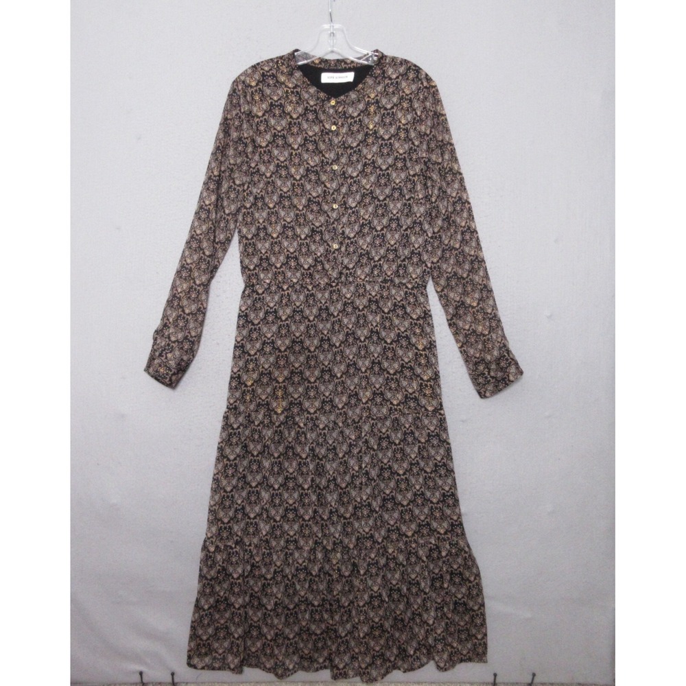Sofie Schnoor Dress Women Medium Midi Metallic Long Sleeve Ruffle Hem Boho Flowy